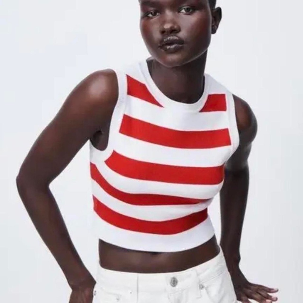 Zara Red and White Striped Tank Top